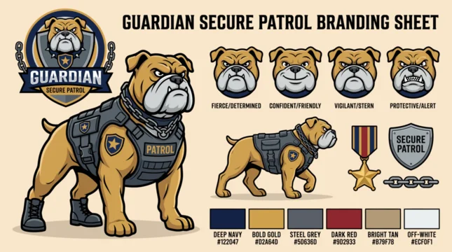Guardian bulldog with patrol security branding.