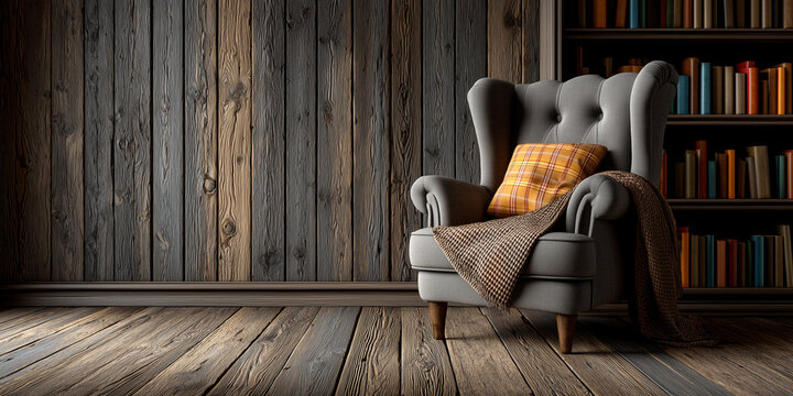 Cozy Reading Nook with Armchair and Bookshelf