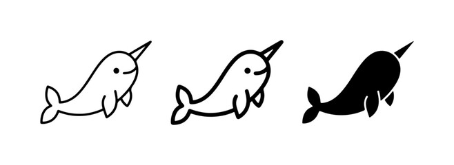 Cute Narwhal Icons, Simple Whale Vector Art, Ocean Mammal Graphics © Shihab
