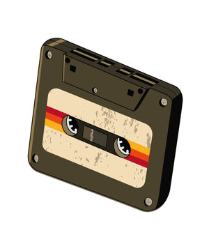 Retro Audio Cassette Tape Vector Illustration with Grunge Texture