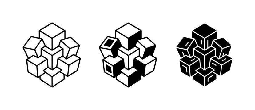 Geometric Cube Structures, Abstract Optical Illusion Forms, 3D Shapes