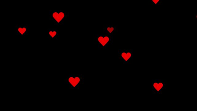  falling red hearts background video.4K video. Falling red and green hearts animation on transparent background. hearts loop animation with alpha channel overlay. love, romance, marriage.