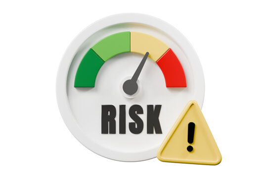 3d risk gauge warning icon. risk management concept. minimal cartoon speedometer danger sign for safety marketing. isolated on white transparent background. 3d render.