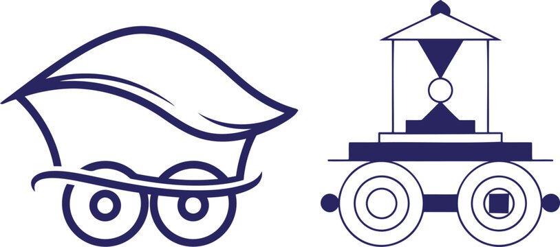 Vintage pram and clockwork toy train illustration