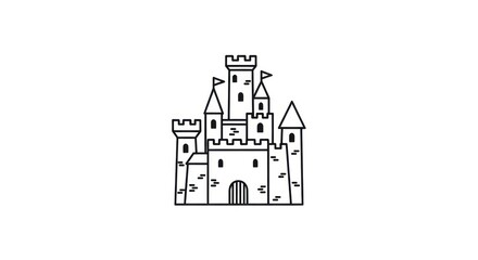 Obraz premium Sandcastle illustration with towers and flags.