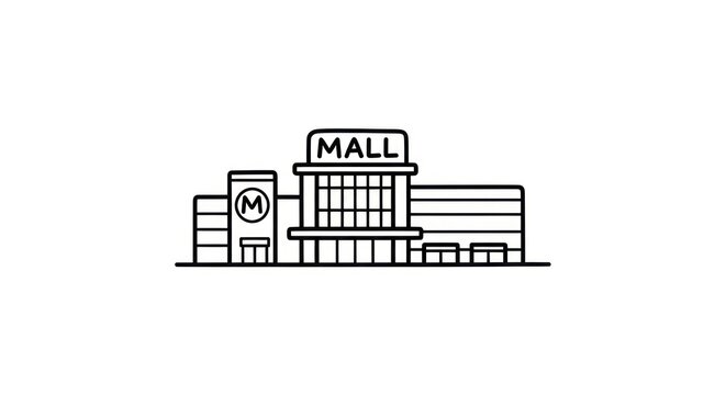 Shopping mall building exterior illustration.