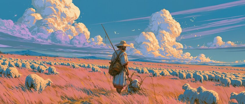 A shepherd leaving ninety-nine sheep in the open country to rescue one lost sheep tangled in a thornbush