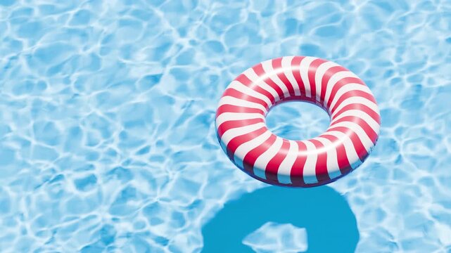 Retro swim ring with stripe t pattern in the empty clear pool. Swimming pool top view. 3d rendering