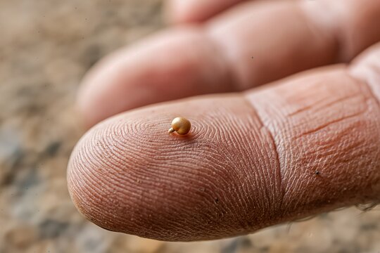 A tiny mustard seed resting in the palm of a weathered hand, macro photography, parables of the kingdom