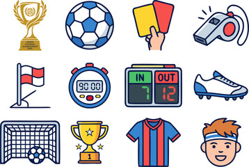 Minimalist flat design soccer and world football championship 2026 vector icon set © My Creative Stock