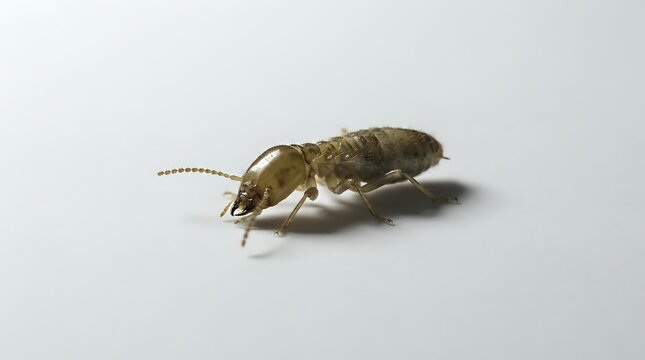 Isolated brown earwig insect on white background, suitable for educational materials, pest control websites, entomology resources, and design projects.