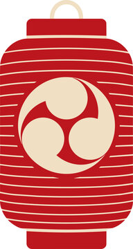 Traditional japanese red paper lantern with a white tomoe symbol, a classic cultural decoration often used at festivals, shrines, and temples in japan