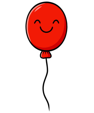 Cute Smiling Red Balloon Cartoon Character on Transparent Background