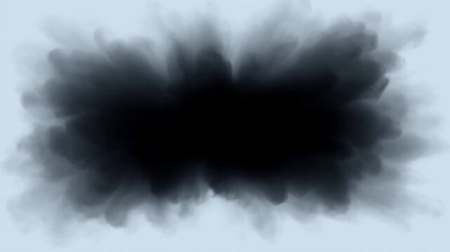 Slow motion static shot of black ink cloud expanding and dispersing across pale neutral background on tabletop studio surface close up macro view