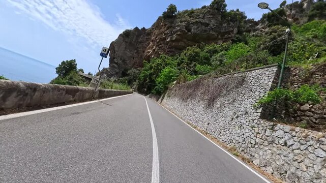 Amalfi Coast Cliffside Driving POV Along Winding Sea Road