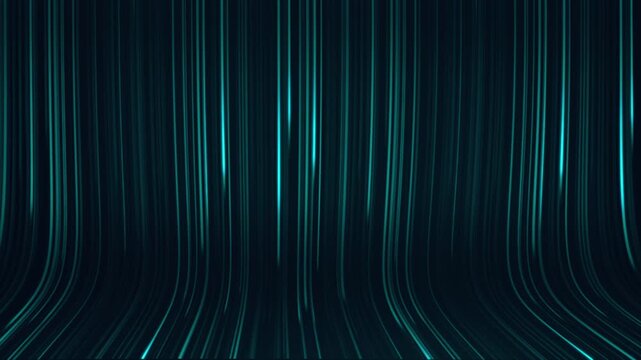 Futuristic teal ramp down line echo background with glowing vertical light streaks cascading into smooth curves, dynamic abstract motion backdrop ideal for technology videos, intros and vj loops
