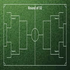 Naklejka premium Aerial view of soccer field with green grass and white boundary lines top down perspective