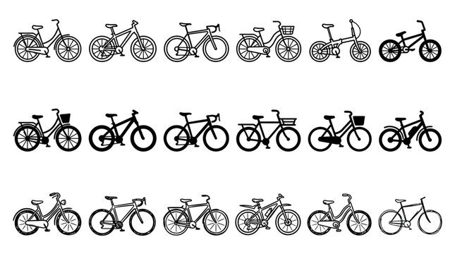 Variety of bicycle outlines: diverse styles of bike silhouettes