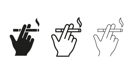 Fototapeta premium Minimalist smoking hands icons: solid, outline, and linear designs