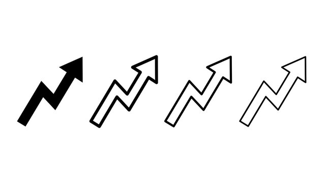 Linear zigzag arrow icons depicting growth and success in different styles