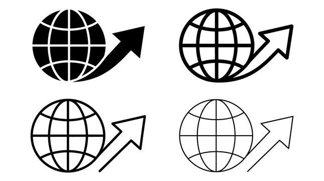 Global growth icons in solid and outline styles with upward arrows