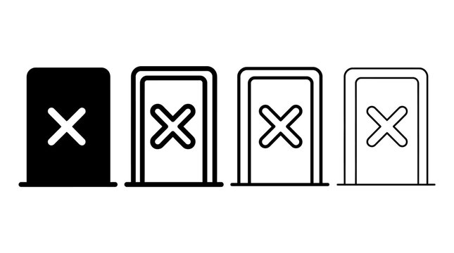 Minimalist icon set of close marks featuring solid, outline, and thin line styles