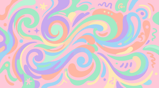 Colorful pastel abstract pattern with whimsical swirls and shapes
