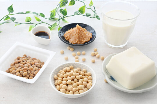 大豆食品と大豆製品を並べた食材イメージ