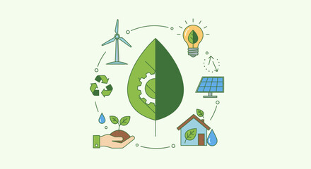 Obraz premium Sustainable ecosystem cycle with leaf and gear icon.