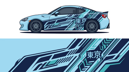 Car with Japanese Street Racing Design. © emblem