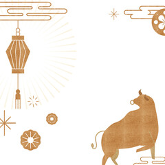 Fototapeta premium Gold bull png Chinese animal border sticker, transparent background