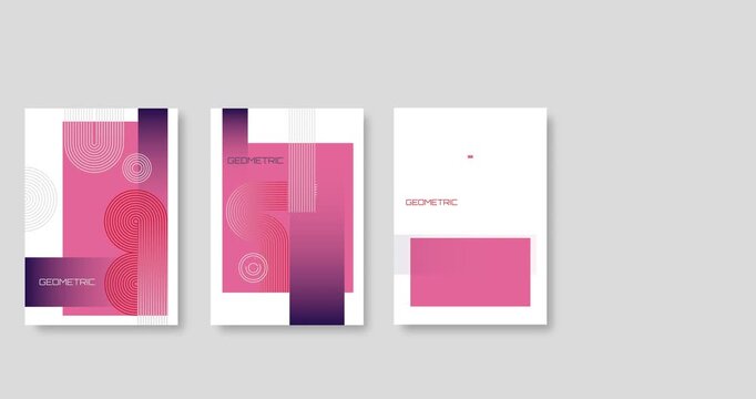 Set of posters in geometric style. Modern minimalist flyers with abstract gradient shapes and lines. Motion graphics for social media. Flat hand animated cartoon