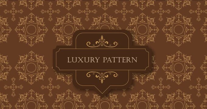 Luxury ornamental seamless pattern. Elegant oriental style repeating template with golden ornate swirls and classic floral motifs on brown background. Line art hand animated graphics
