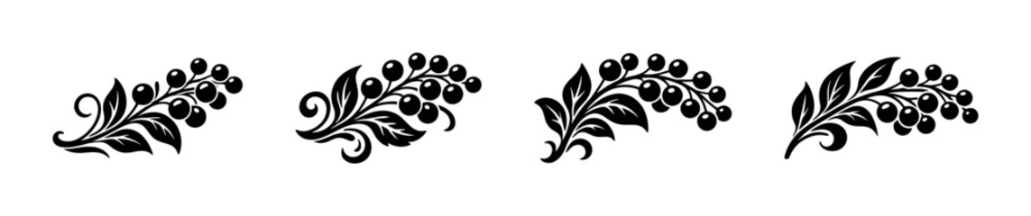 Elegant black berry branch ornaments with swirling leaves and decorative elements © Compositor 