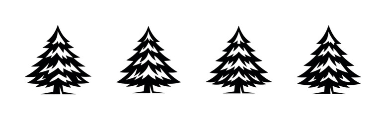 Obraz premium Row of stylized black evergreen trees against a white background