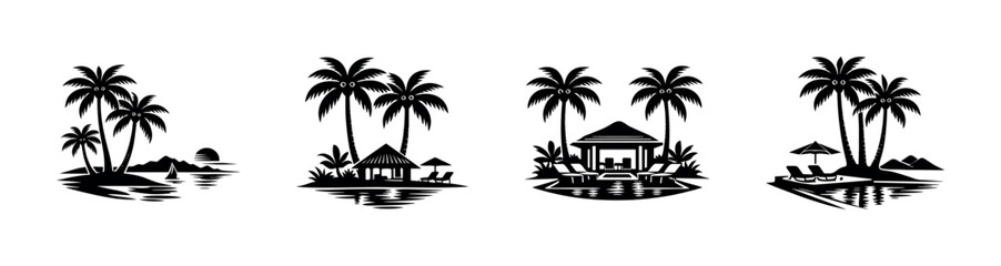 Obraz premium Tropical island scenes with palm trees, beaches, and ocean views