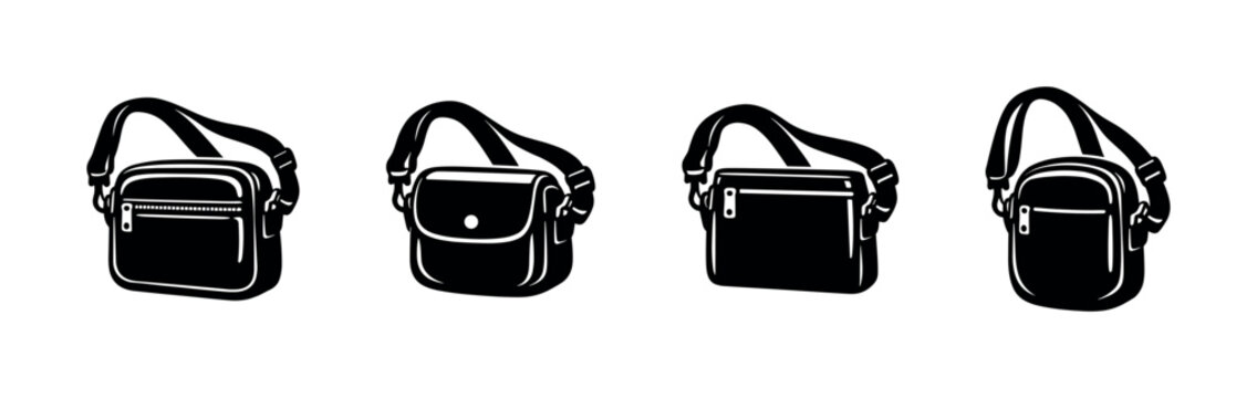 Collection of black crossbody bags and messenger bags with straps