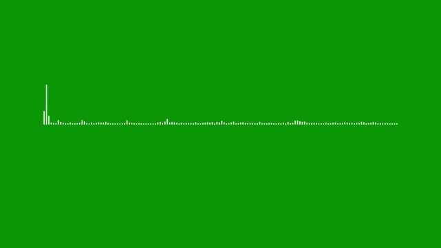White pixel audio signal, sound frequency spectrum, green screen 4k video, music visualizer animation, digital voice equalizer, rhythmic beat motion, abstract sound recording.
