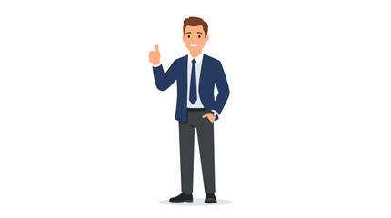 Confident Businessman Giving Thumbs Up: A smiling businessman in a smart suit stands confidently, giving a thumbs-up gesture, conveying approval and positivity. © Duran