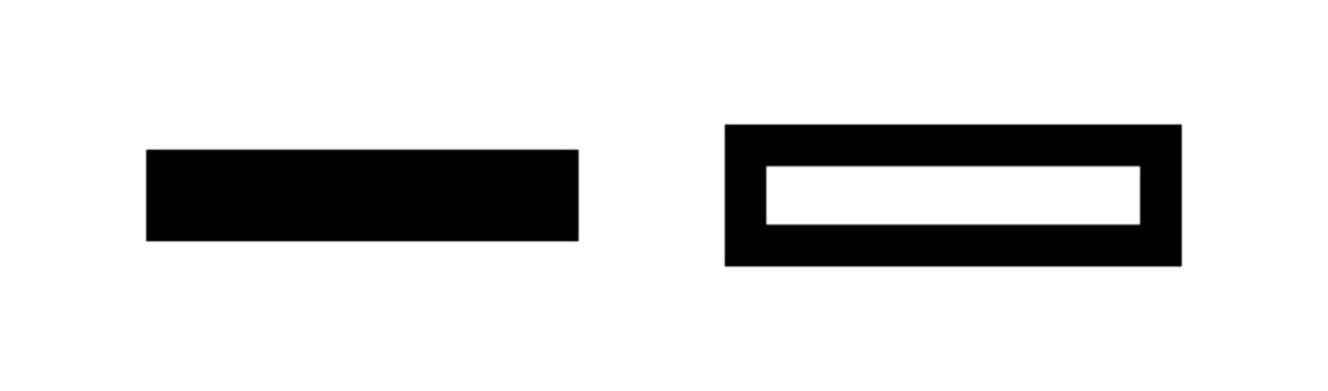 Simple rectangle shape icon in solid and outline versions, a basic graphic element