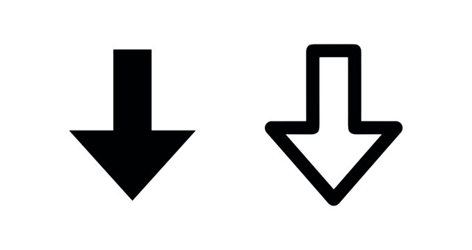 Down Arrow Icons: Black Solid and Outline Designs