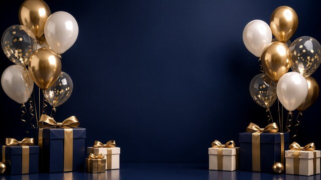 Luxury Party Background with Balloons and Gifts