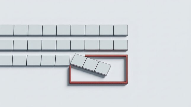 Minimal three dimensional parallel tile lanes with red containment bay for exception handling divergence workflow presentation header background with copy space