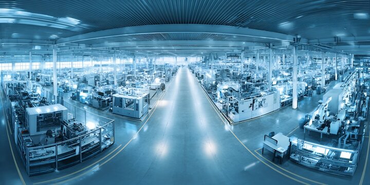 Modern Electronics Manufacturing Plant with High Tech Production Lines