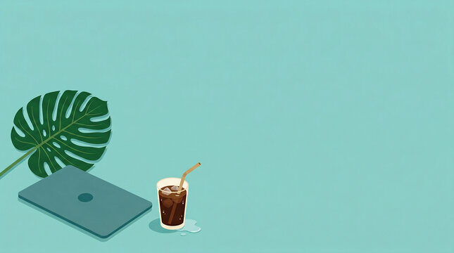 アイスコーヒーと観葉植物