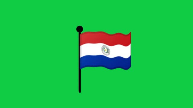 Paraguay flag waving on flagpole animation with green screen chroma key background