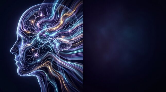 cognitive visualization, an abstract brain visualization with half the head appearing empty, symbolizing thought