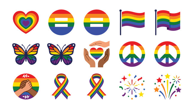 Pride month rainbow icons for diversity and inclusion celebrations