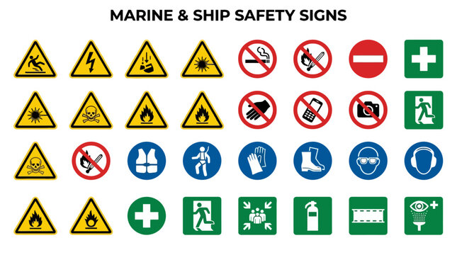 Vector Icons Marine and Ship Safety Signs ISO 7010 Compliant Icon Set. EPS Editable