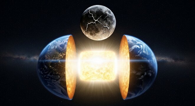 Earth cross section and planet
